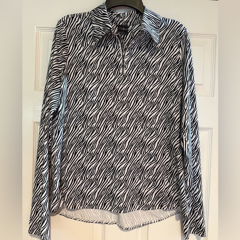 Belyn Key Zebra Print Quarter Zip Pullover Women’s Large Golf Top